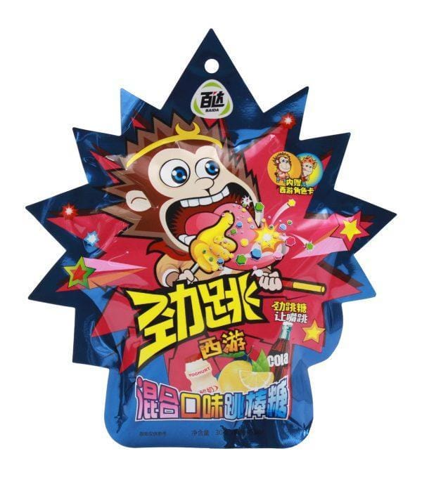 Chupachup de Dulce Efervescente con Sabor a Coca Cola, Limón y Yogur