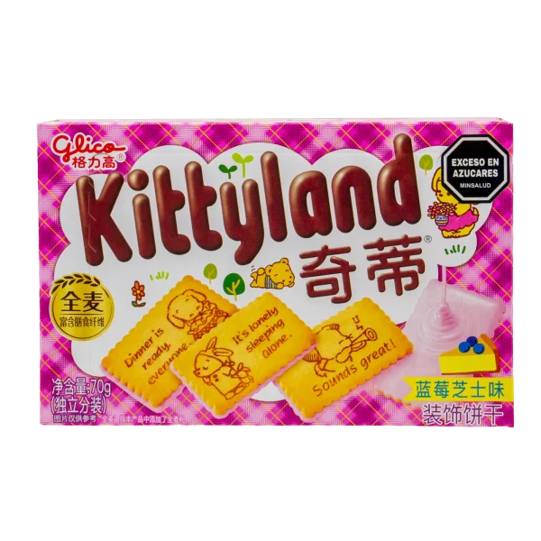 格力高奇蒂蓝莓芝士味<br><br>Galletas decoradas y con cobertura de crema de Arándano y Queso Kittyland