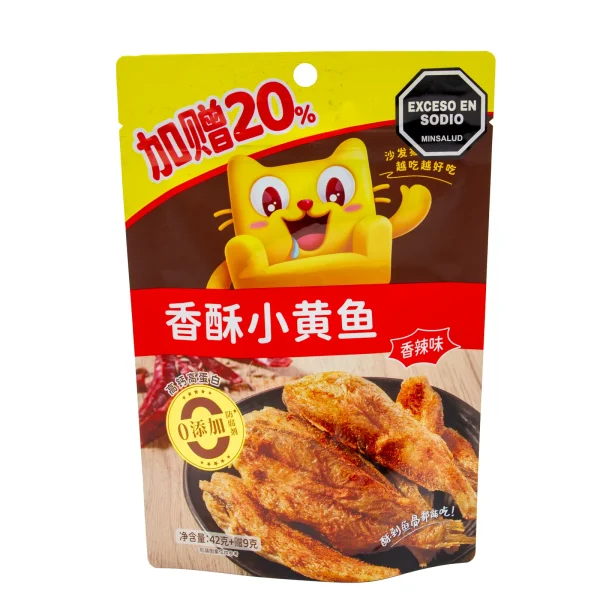 沙发猫铁板鱿鱼香辣味<br><br>Pescado Corvina Crujiente Picante